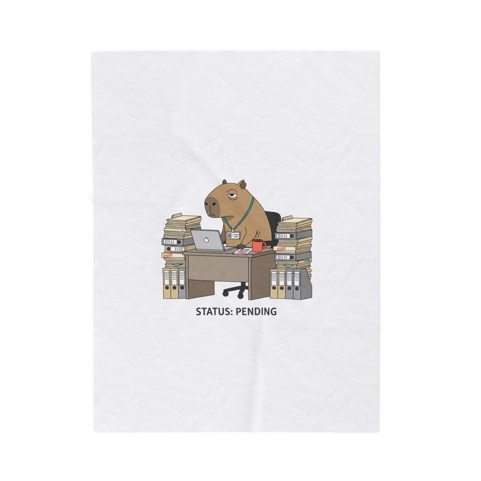Status: Pending office capybara illustration Velveteen Plush Blanket | Unhinged Animal Bureaucracy, deadpan HR meme
