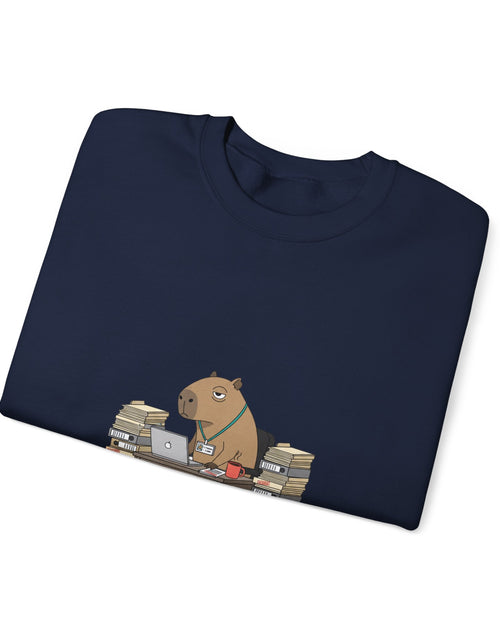 Load image into Gallery viewer, Status Pending Raccoon Desk Illustration Sweatshirt | Unhinged Animal Bureaucracy, office raccoon

