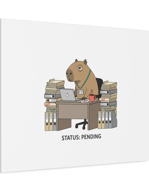 Load image into Gallery viewer, Status: Pending office capybara illustration Canvas | Unhinged Animal Bureaucracy, adulting animal art
