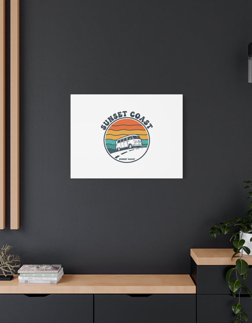 Load image into Gallery viewer, Sunset Coast Retro VW Bus Matte Canvas, 1970s Sunset Palm Poster | Vintage Surf Roadtrip
