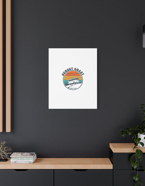 Load image into Gallery viewer, Sunset Coast Retro VW Bus Matte Canvas, 1970s Sunset Palm Poster | Vintage Surf Roadtrip
