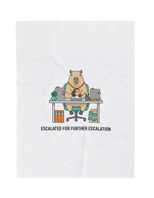 Load image into Gallery viewer, Escalated for Further Escalation Velveteen Blanket | Unhinged Animal Bureaucracy, Office Bear Illustration
