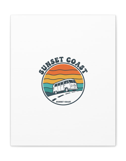 Load image into Gallery viewer, Sunset Coast Retro VW Bus Matte Canvas, 1970s Sunset Palm Poster | Vintage Surf Roadtrip
