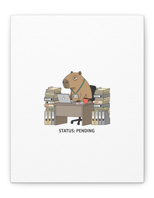 Load image into Gallery viewer, Status: Pending office capybara illustration Canvas | Unhinged Animal Bureaucracy, adulting animal art

