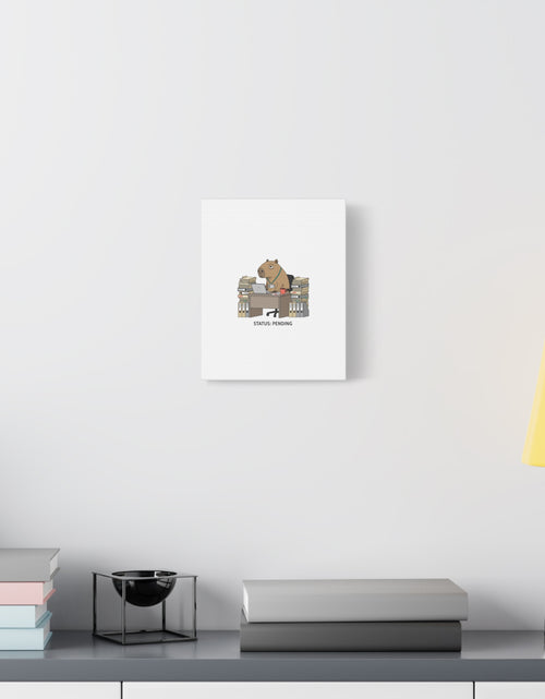 Load image into Gallery viewer, Status: Pending office capybara illustration Canvas | Unhinged Animal Bureaucracy, adulting animal art
