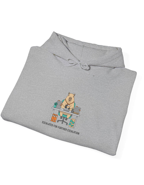 Load image into Gallery viewer, Office Raccoon Watercolor Hoodie | Unhinged Animal Bureaucracy, HR Animal Meme

