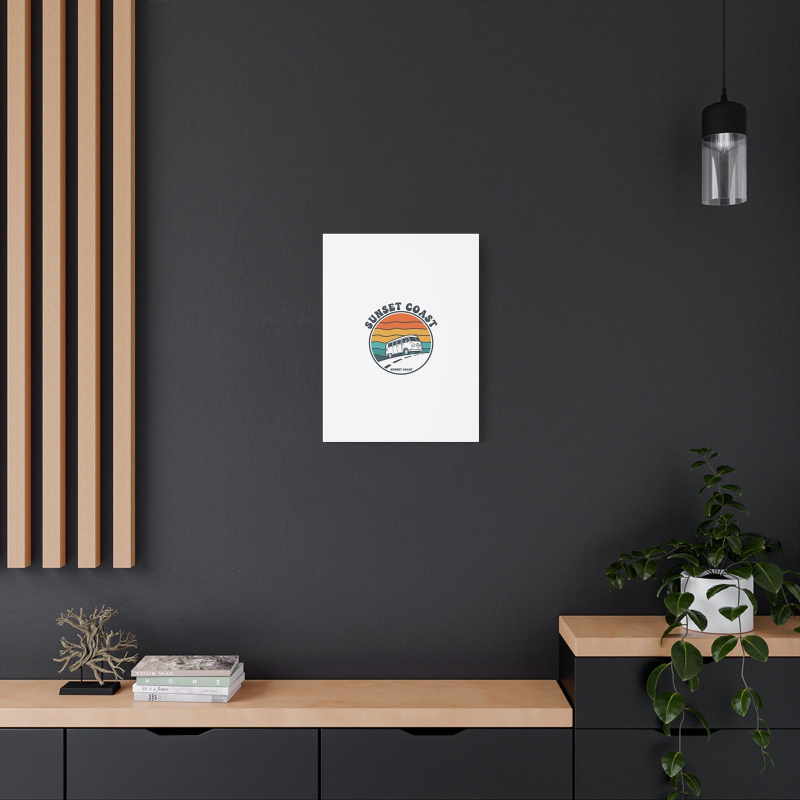 Sunset Coast Retro VW Bus Matte Canvas, 1970s Sunset Palm Poster | Vintage Surf Roadtrip
