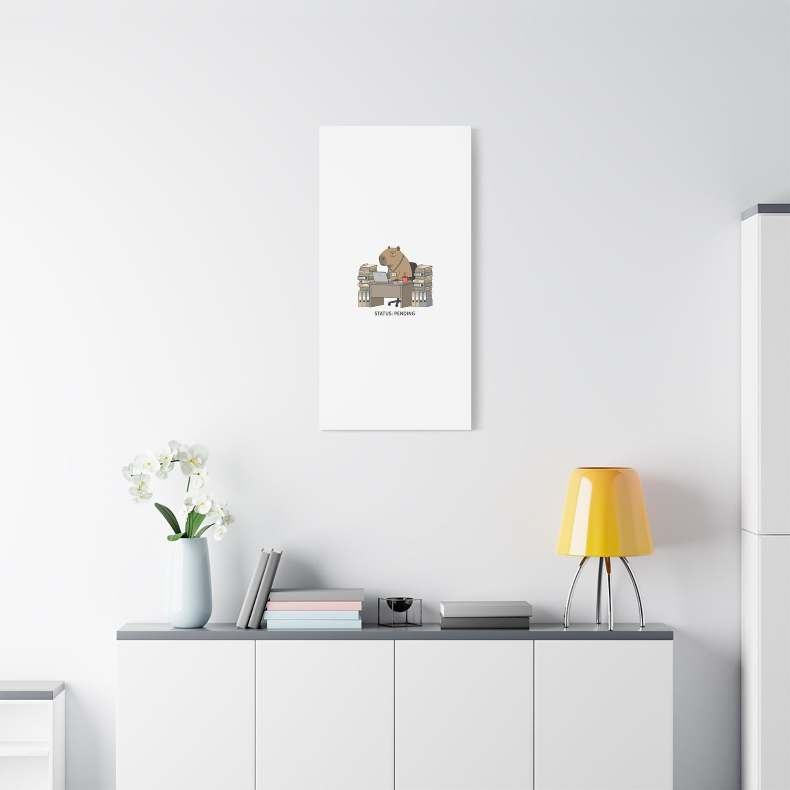 Status: Pending office capybara illustration Canvas | Unhinged Animal Bureaucracy, adulting animal art
