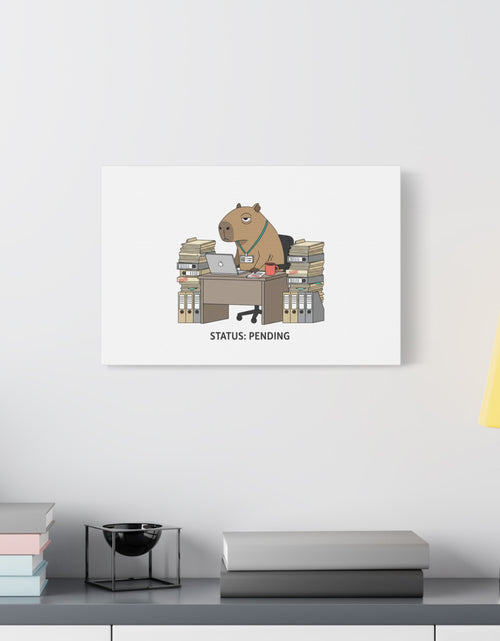 Load image into Gallery viewer, Status: Pending office capybara illustration Canvas | Unhinged Animal Bureaucracy, adulting animal art

