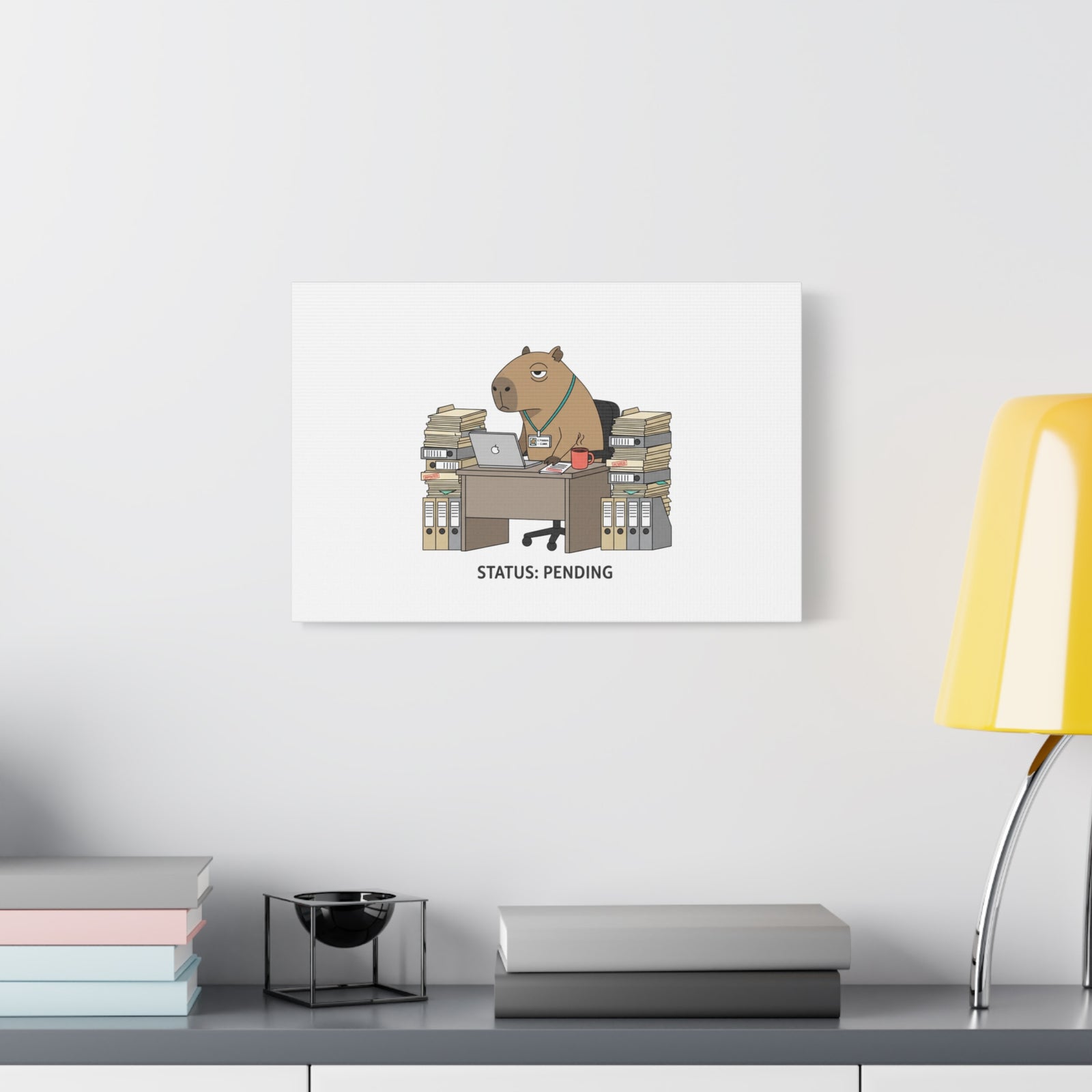 Status: Pending office capybara illustration Canvas | Unhinged Animal Bureaucracy, adulting animal art