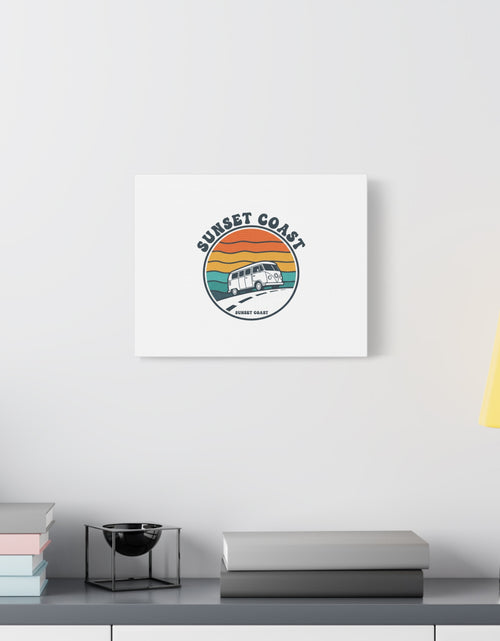 Load image into Gallery viewer, Sunset Coast Retro VW Bus Matte Canvas, 1970s Sunset Palm Poster | Vintage Surf Roadtrip
