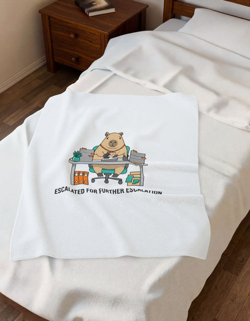 Load image into Gallery viewer, Escalated for Further Escalation Velveteen Blanket | Unhinged Animal Bureaucracy, Office Bear Illustration
