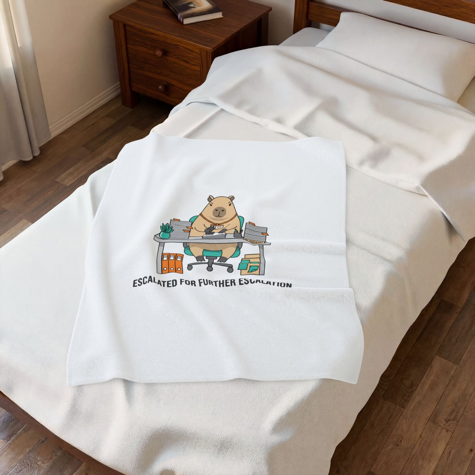 Escalated for Further Escalation Velveteen Blanket | Unhinged Animal Bureaucracy, Office Bear Illustration