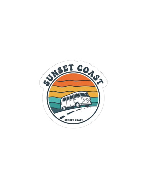 Load image into Gallery viewer, Sunset Coast Retro Van Sticker | 70s Sunset, Vintage Palm Graphic
