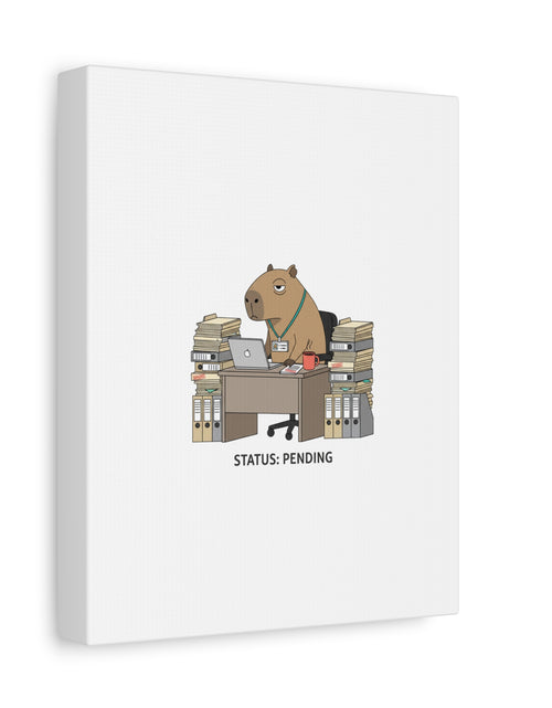 Load image into Gallery viewer, Status: Pending office capybara illustration Canvas | Unhinged Animal Bureaucracy, adulting animal art
