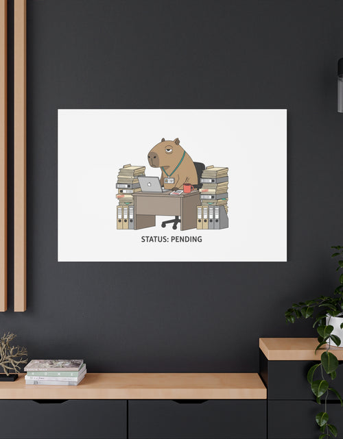 Load image into Gallery viewer, Status: Pending office capybara illustration Canvas | Unhinged Animal Bureaucracy, adulting animal art
