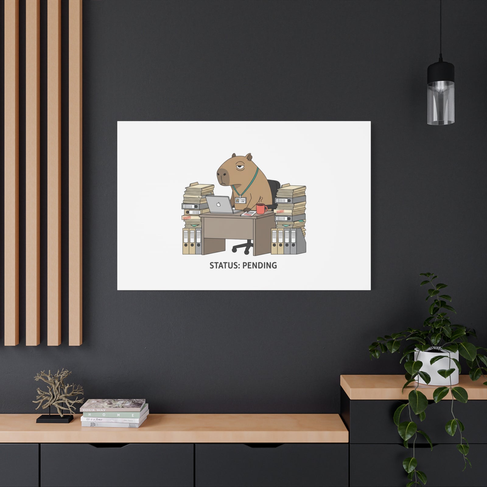 Status: Pending office capybara illustration Canvas | Unhinged Animal Bureaucracy, adulting animal art