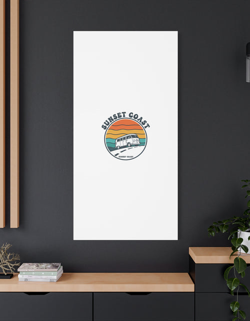 Load image into Gallery viewer, Sunset Coast Retro VW Bus Matte Canvas, 1970s Sunset Palm Poster | Vintage Surf Roadtrip
