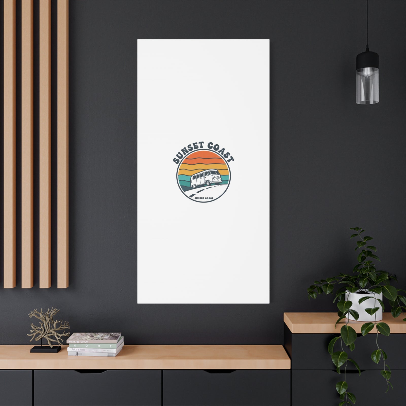Sunset Coast Retro VW Bus Matte Canvas, 1970s Sunset Palm Poster | Vintage Surf Roadtrip
