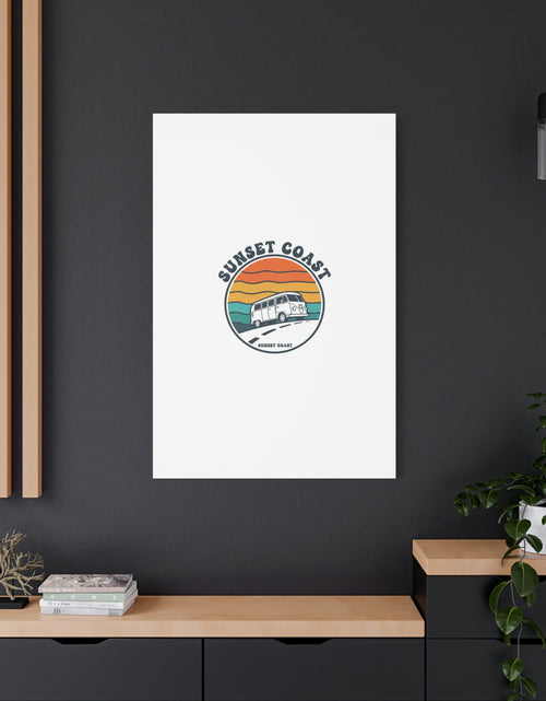 Load image into Gallery viewer, Sunset Coast Retro VW Bus Matte Canvas, 1970s Sunset Palm Poster | Vintage Surf Roadtrip
