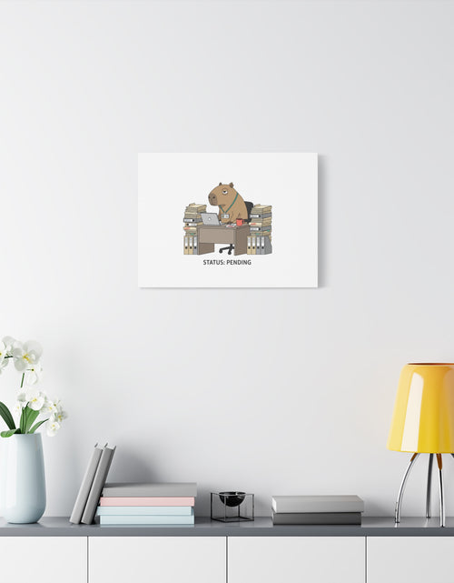 Load image into Gallery viewer, Status: Pending office capybara illustration Canvas | Unhinged Animal Bureaucracy, adulting animal art
