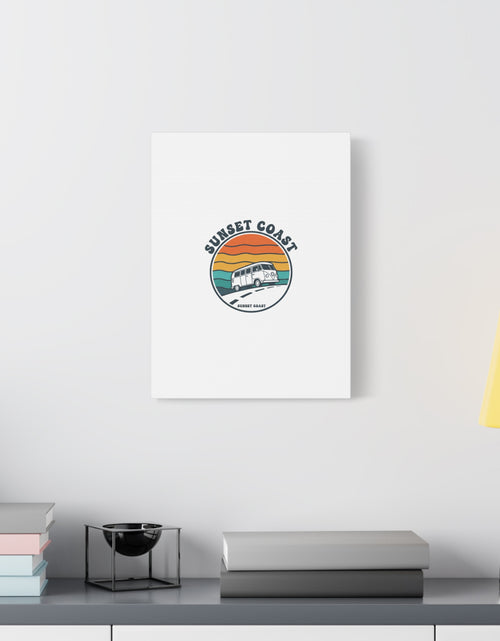 Load image into Gallery viewer, Sunset Coast Retro VW Bus Matte Canvas, 1970s Sunset Palm Poster | Vintage Surf Roadtrip
