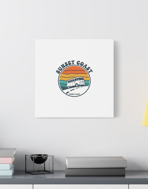 Load image into Gallery viewer, Sunset Coast Retro VW Bus Matte Canvas, 1970s Sunset Palm Poster | Vintage Surf Roadtrip

