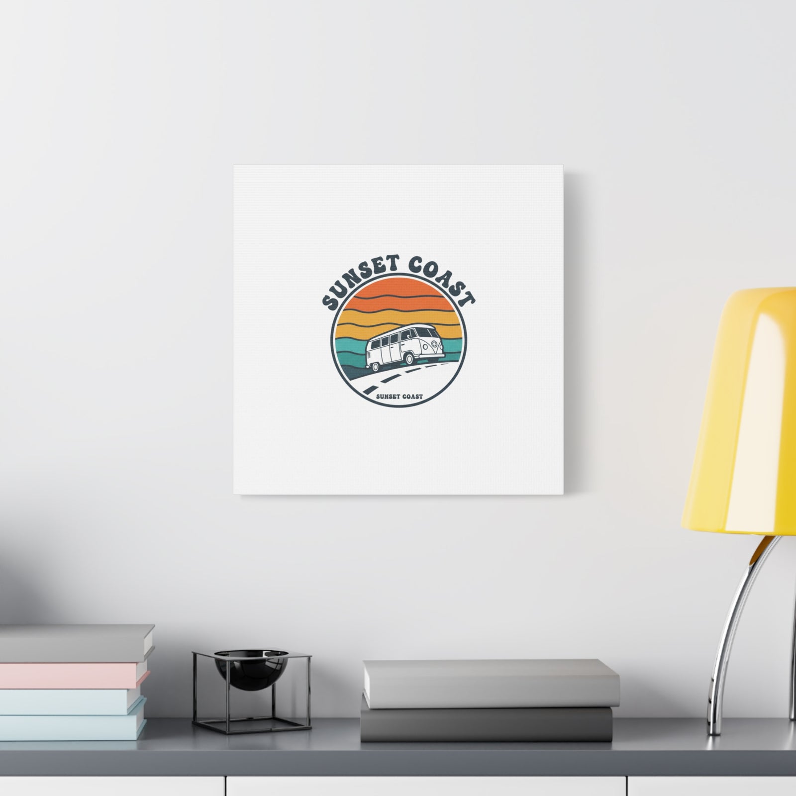 Sunset Coast Retro VW Bus Matte Canvas, 1970s Sunset Palm Poster | Vintage Surf Roadtrip