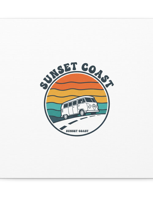 Load image into Gallery viewer, Sunset Coast Retro VW Bus Matte Canvas, 1970s Sunset Palm Poster | Vintage Surf Roadtrip

