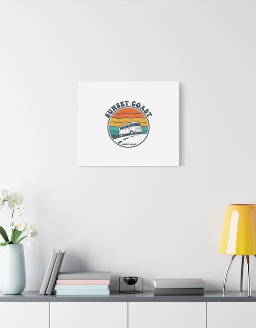 Load image into Gallery viewer, Sunset Coast Retro VW Bus Matte Canvas, 1970s Sunset Palm Poster | Vintage Surf Roadtrip
