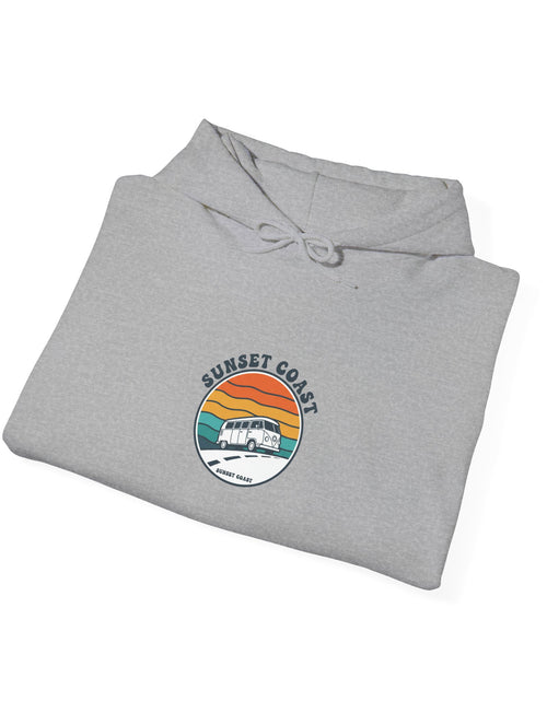 Load image into Gallery viewer, Sunset Coast Retro Surf Hoodie | 70s Sunset, Vintage Palm Graphic
