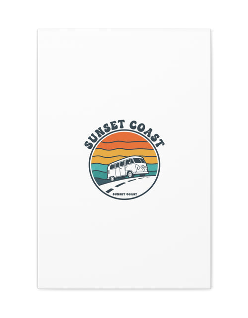 Load image into Gallery viewer, Sunset Coast Retro VW Bus Matte Canvas, 1970s Sunset Palm Poster | Vintage Surf Roadtrip

