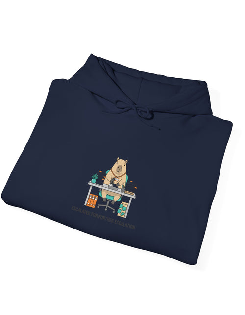 Load image into Gallery viewer, Office Raccoon Watercolor Hoodie | Unhinged Animal Bureaucracy, HR Animal Meme
