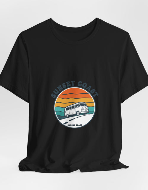 Load image into Gallery viewer, Sunset Coast Retro Surf Graphic Tee | 70s Sunset Shirt, Vintage Palm Postcard
