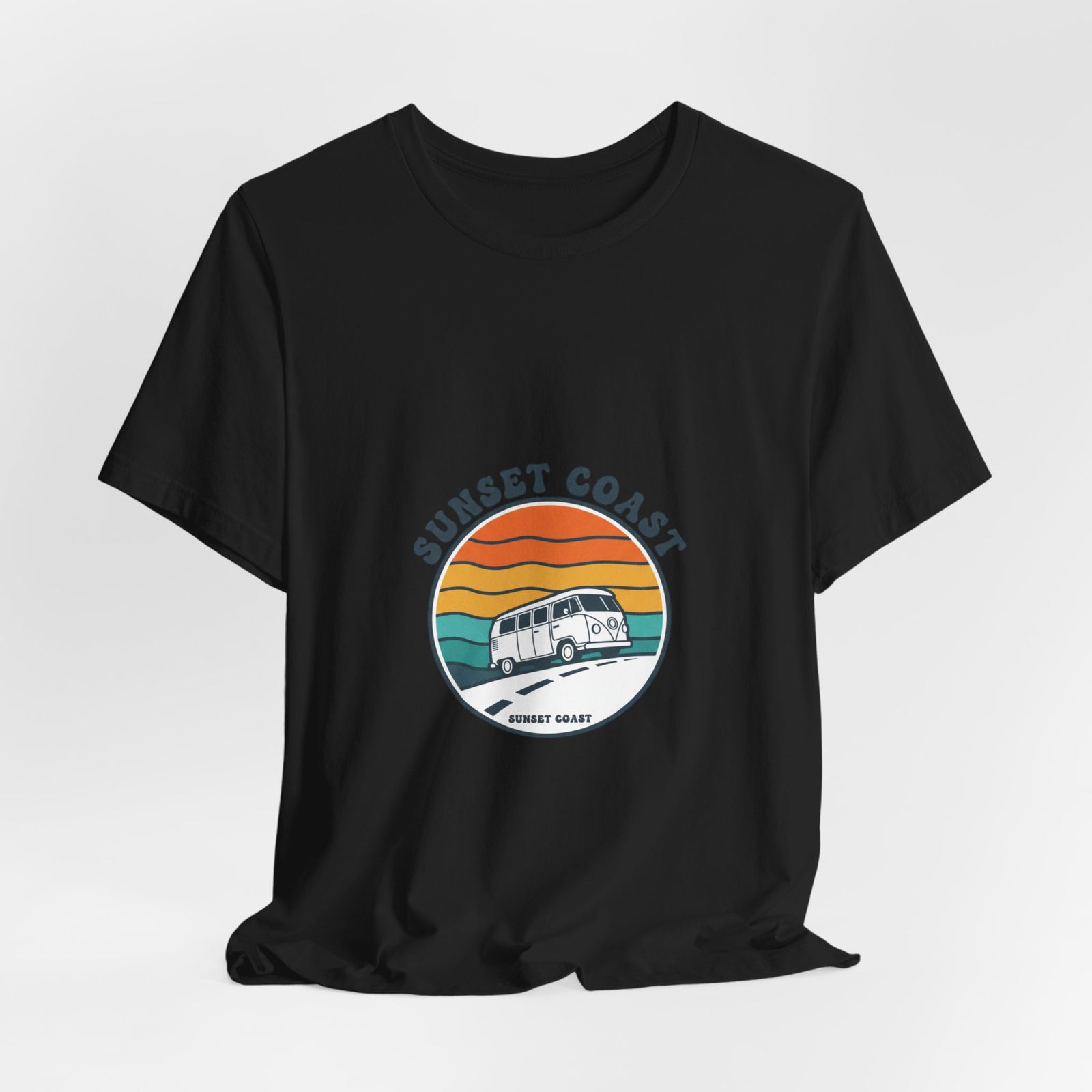 Sunset Coast Retro Surf Graphic Tee | 70s Sunset Shirt, Vintage Palm Postcard
