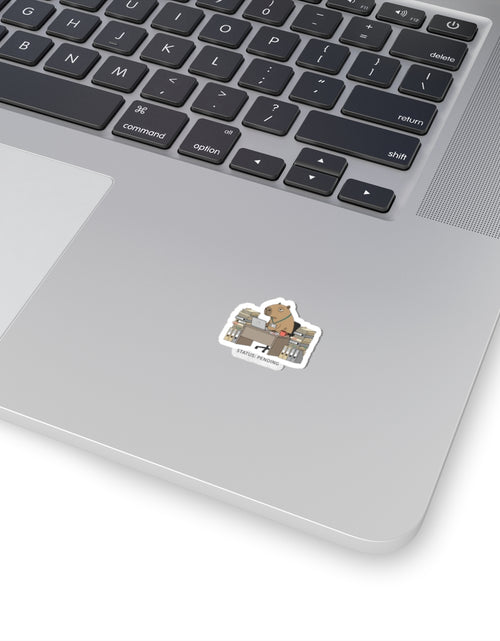 Load image into Gallery viewer, Status: Pending — Raccoon at Desk Kiss-Cut Sticker | Unhinged Animal Bureaucracy
