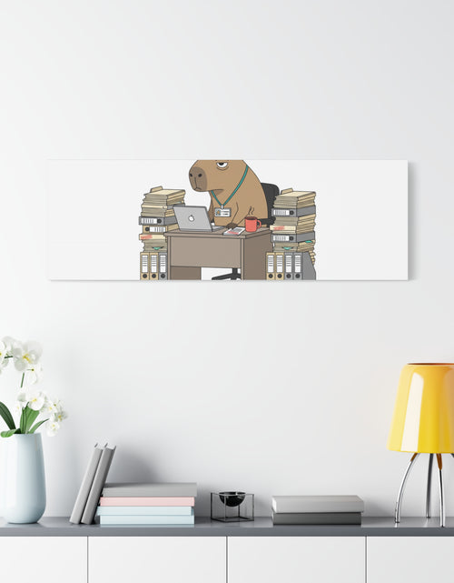 Load image into Gallery viewer, Status: Pending office capybara illustration Canvas | Unhinged Animal Bureaucracy, adulting animal art
