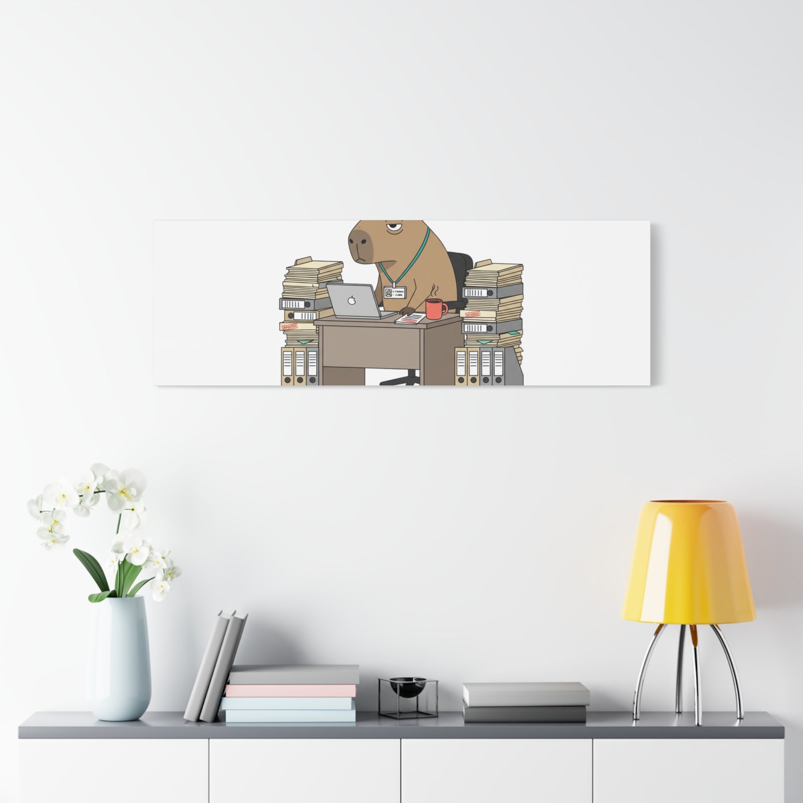 Status: Pending office capybara illustration Canvas | Unhinged Animal Bureaucracy, adulting animal art