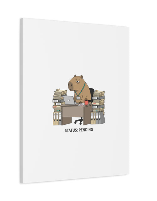 Load image into Gallery viewer, Status: Pending office capybara illustration Canvas | Unhinged Animal Bureaucracy, adulting animal art
