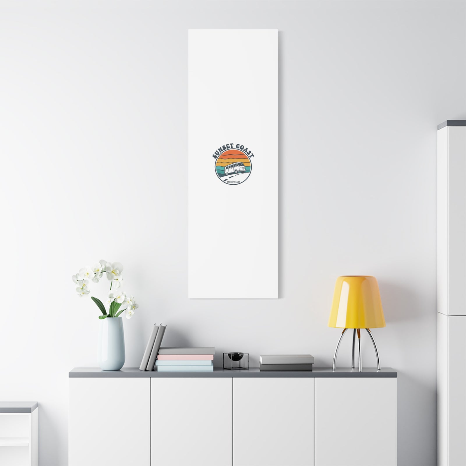 Sunset Coast Retro VW Bus Matte Canvas, 1970s Sunset Palm Poster | Vintage Surf Roadtrip