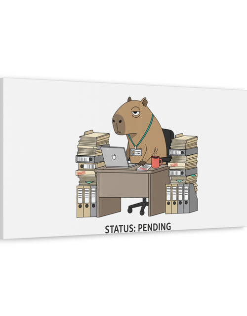 Load image into Gallery viewer, Status: Pending office capybara illustration Canvas | Unhinged Animal Bureaucracy, adulting animal art
