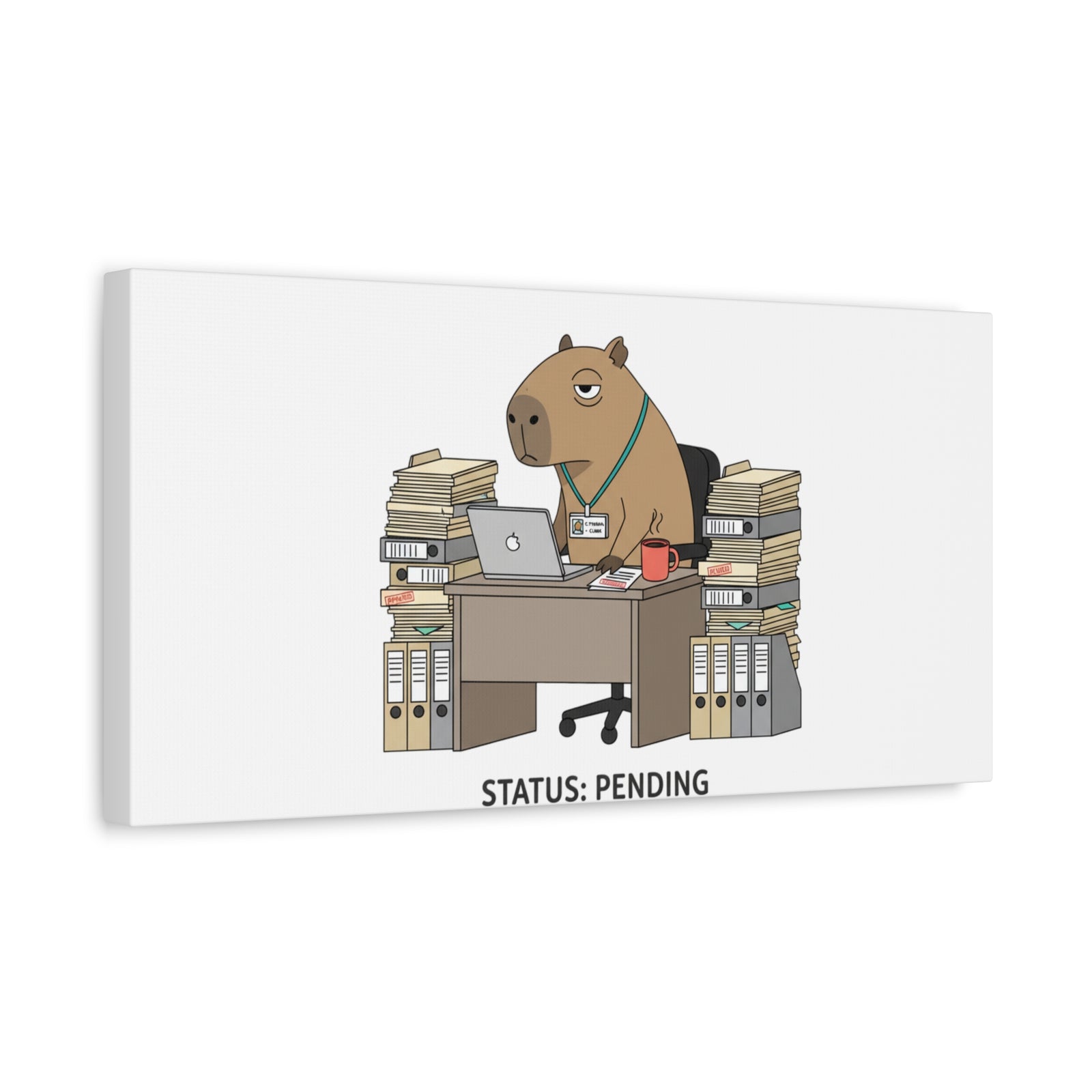 Status: Pending office capybara illustration Canvas | Unhinged Animal Bureaucracy, adulting animal art