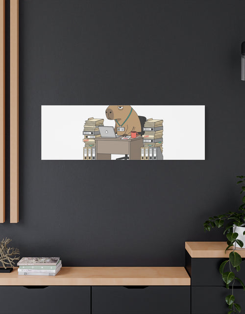 Load image into Gallery viewer, Status: Pending office capybara illustration Canvas | Unhinged Animal Bureaucracy, adulting animal art
