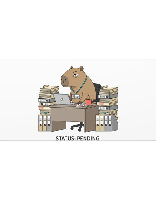 Load image into Gallery viewer, Status: Pending office capybara illustration Canvas | Unhinged Animal Bureaucracy, adulting animal art
