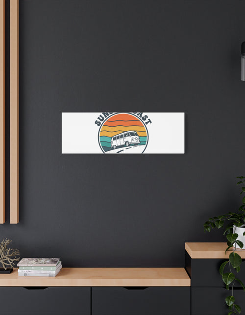 Load image into Gallery viewer, Sunset Coast Retro VW Bus Matte Canvas, 1970s Sunset Palm Poster | Vintage Surf Roadtrip
