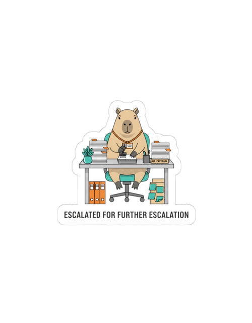 Load image into Gallery viewer, Escalated for Further Escalation Kiss-Cut Sticker | Unhinged Animal Bureaucracy, Office Bear Illustration
