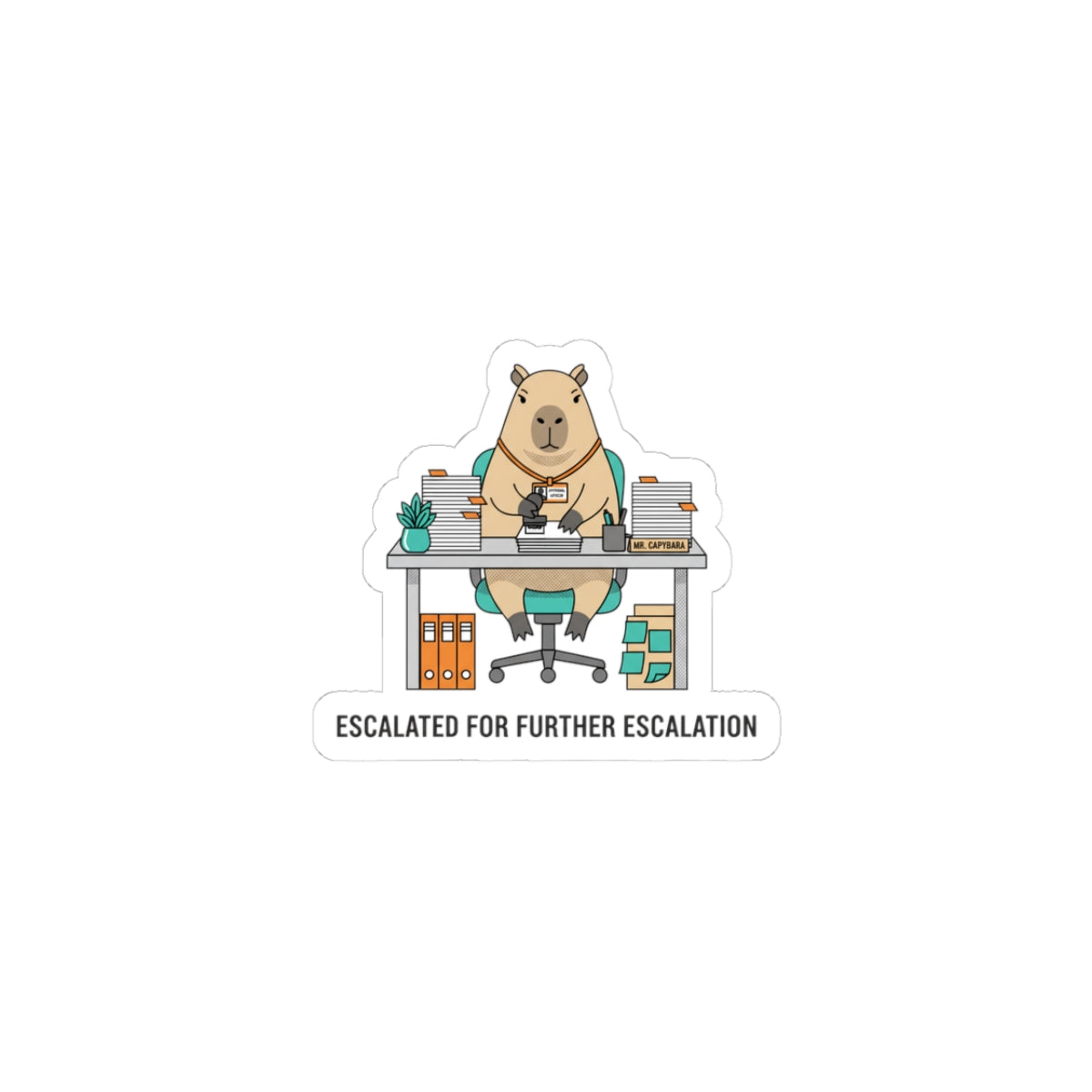 Escalated for Further Escalation Kiss-Cut Sticker | Unhinged Animal Bureaucracy, Office Bear Illustration