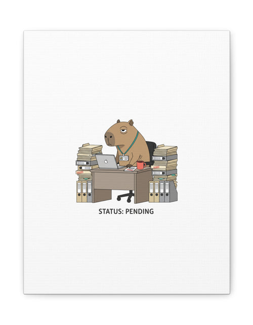 Load image into Gallery viewer, Status: Pending office capybara illustration Canvas | Unhinged Animal Bureaucracy, adulting animal art
