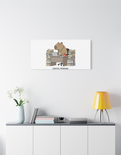 Load image into Gallery viewer, Status: Pending office capybara illustration Canvas | Unhinged Animal Bureaucracy, adulting animal art
