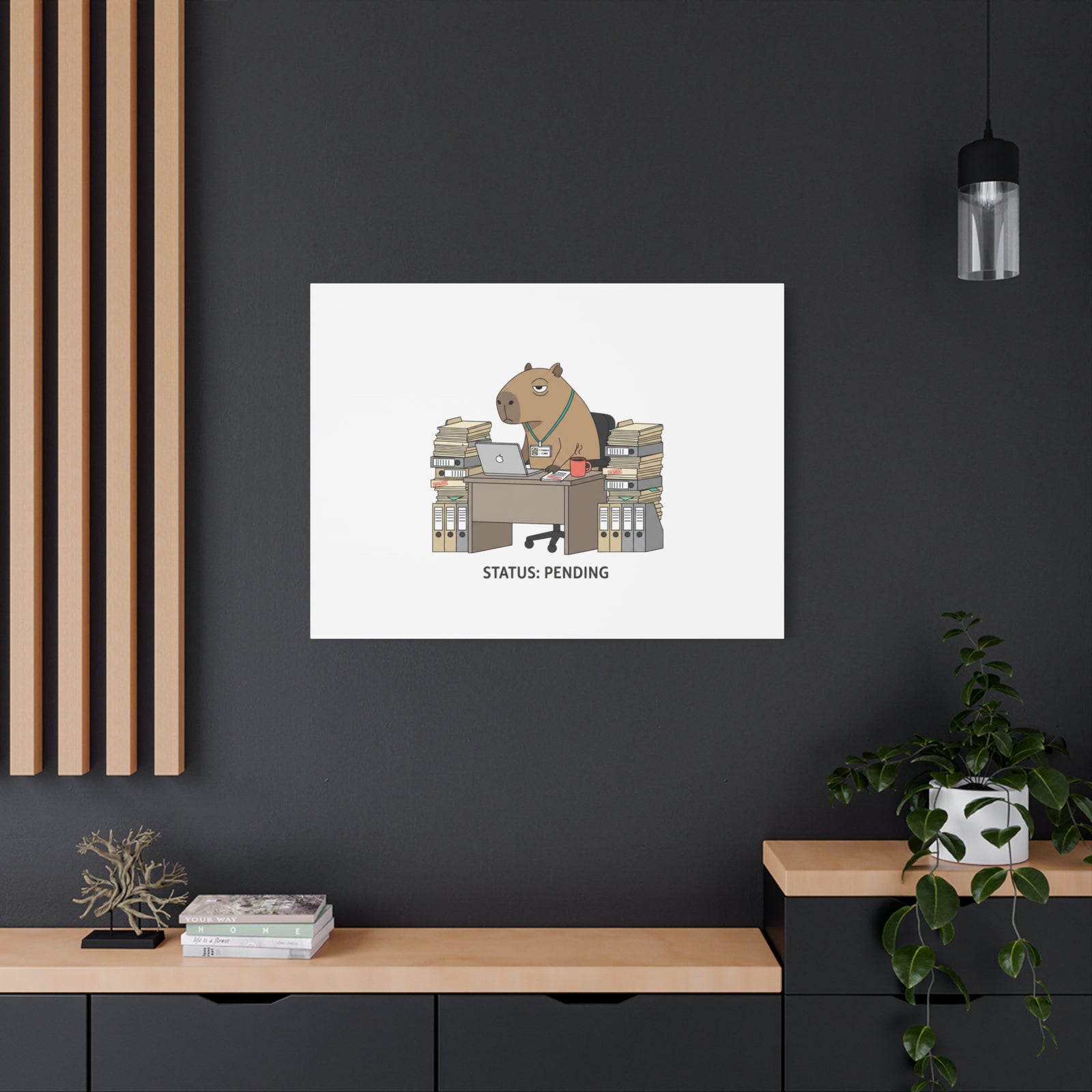 Status: Pending office capybara illustration Canvas | Unhinged Animal Bureaucracy, adulting animal art